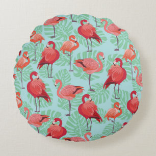 Coussins Ronds Flamants roses roses : Exotic Seamless Motif.