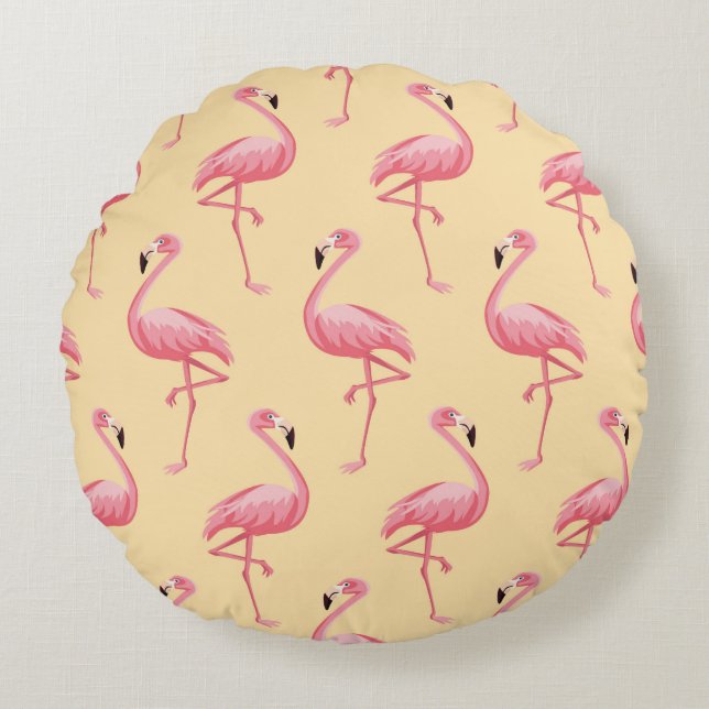 Coussins Ronds Flamingo seamless pattern background. Pink flaming (Devant)