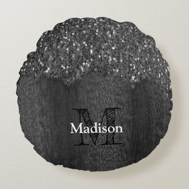 Coussins Ronds Flamme blanc noir scintille bois rustique Monogram (Devant)