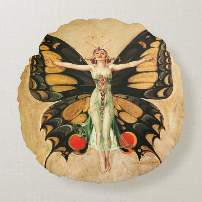 Coussins Ronds Flapper Butterfly Flying Woman Illustration (Devant)