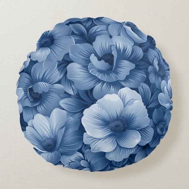 Coussins Ronds Fleur Bleue (Devant)