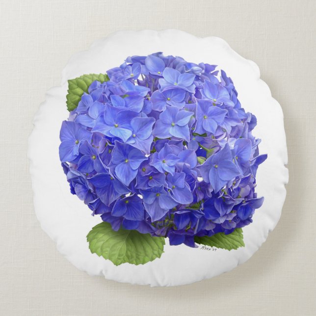 Coussins Ronds Fleur Blue Hydrangea (Devant)