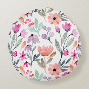 Coussins Ronds Fleur d'aquarelle en fleurs douces Motif Pastel Hu