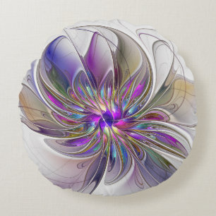 Coussins Ronds Fleur d'art fractal abstrait énergique et coloré