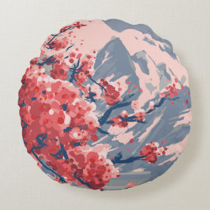 Coussins Ronds Fleur de cerisier japonaise et illustration de mon