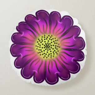 Coussins Ronds Fleur de Dahlia Violet Rose Néon Lumineux Personna