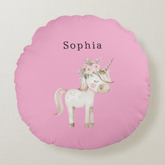 Coussins Ronds Fleur de licorne rose (Devant)