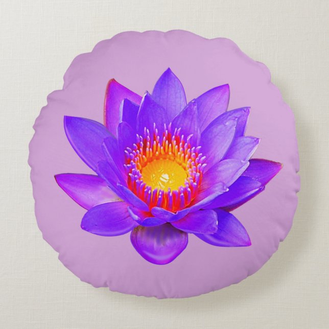 Coussins Ronds Fleur de lotus violet sur violet (Devant)