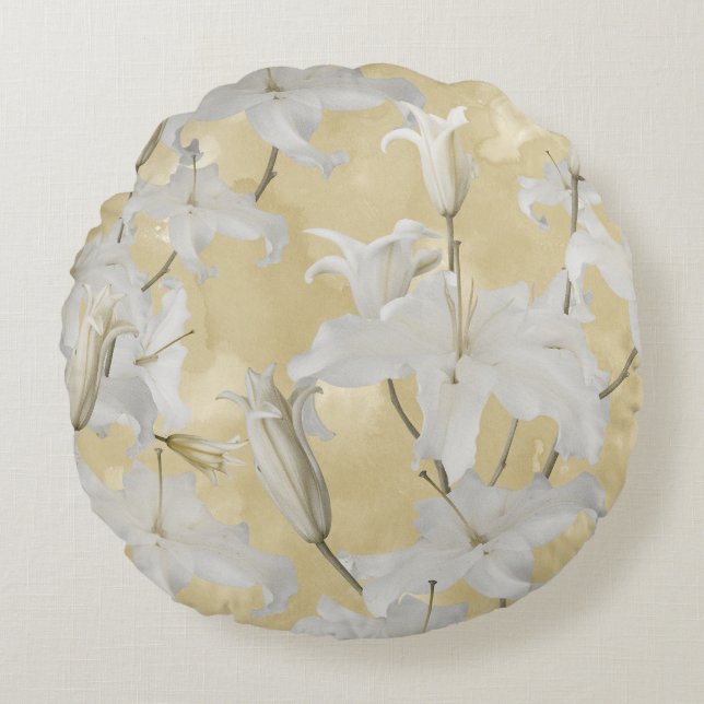 Coussins Ronds Fleur de Lys Blanche Glam 3a (Devant)
