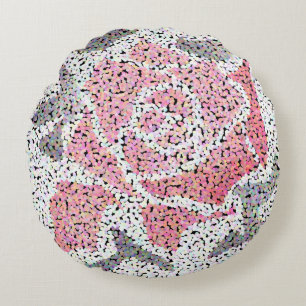 Coussins Ronds Fleur de mosaïque Abstraite rose rose blanc gris f