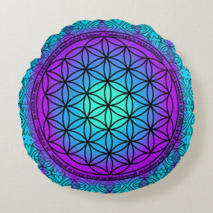 Coussins Ronds Fleur de Vie Bleu et Violet Affirmations Positive