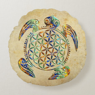 Coussins Ronds Fleur de vie / Blume des Lebens - couleur tortue