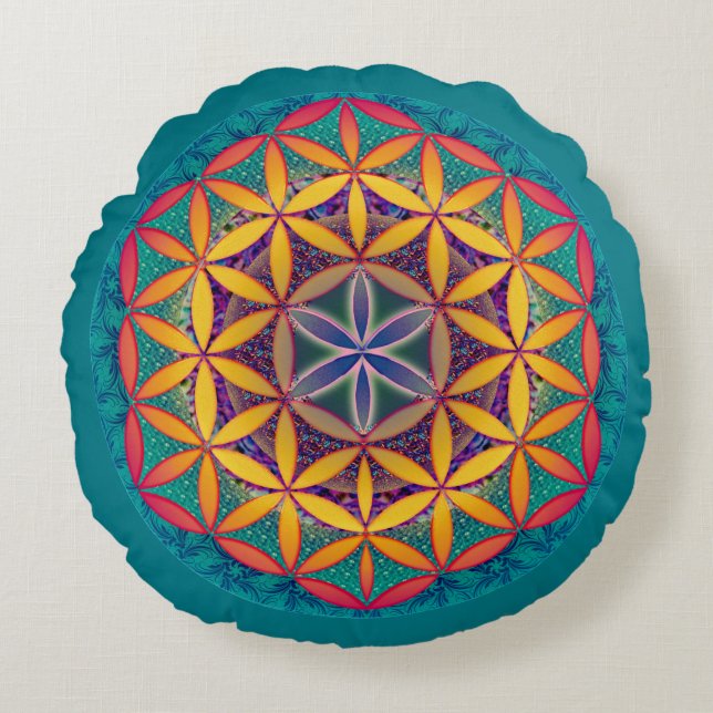 Coussins Ronds Fleur de vie Mandala (Devant)