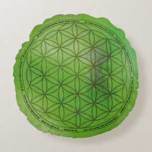 Coussins Ronds Fleur de Vie vert Affirmations Positive