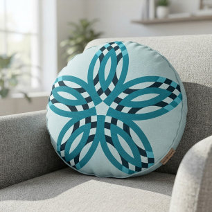 Coussins Ronds Fleur d'étoile géométrique bleu sarcelle moderne p