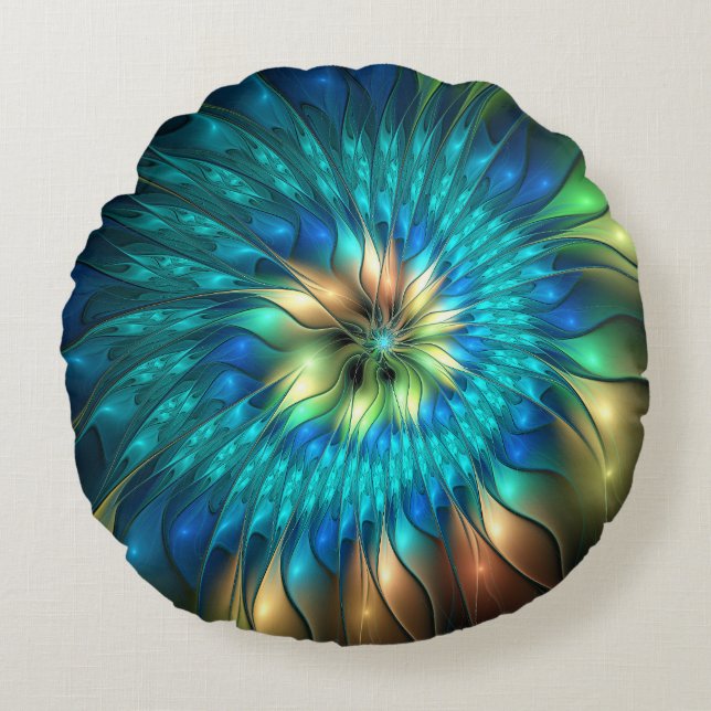 Coussins Ronds Fleur d'Imaginaire lumineux, Fractale Abstraite co (Devant)