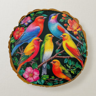 Coussins Ronds Fleur d'oiseau colorée, cadeau pour les amoureux d