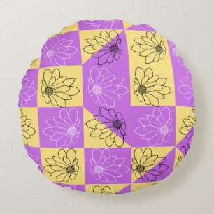 Coussins Ronds Fleur d'or violet motif à carreaux seamless