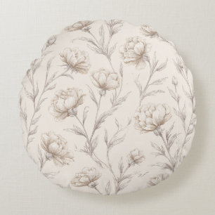 Coussins Ronds Fleur Florale Crème Marron Cacao