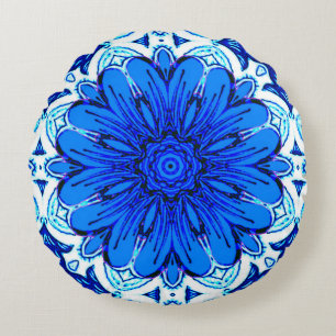 Coussins Ronds Fleur géométrique Motif en Bleu Cobalt et Marine