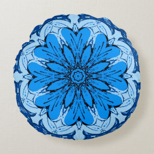 Coussins Ronds Fleur géométrique Motif en Cerulean & Bleu clair