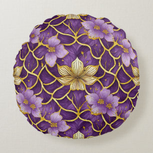 Coussins Ronds Fleur Japonaise Or Pourpre