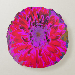 Coussins Ronds Fleur Magenta Abstraite, violette et dahlia rouge