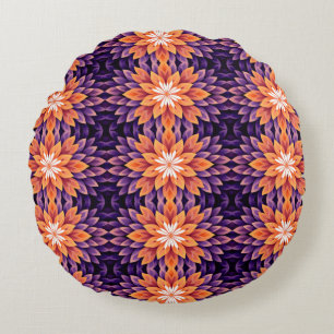 Coussins Ronds Fleur orange violet blanc