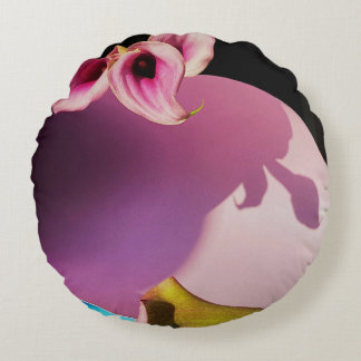 Coussins Ronds Fleur rose et jaune sur papier rose