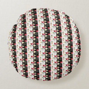 Coussins Ronds Fleur rose rayures verticales noires et blanches v