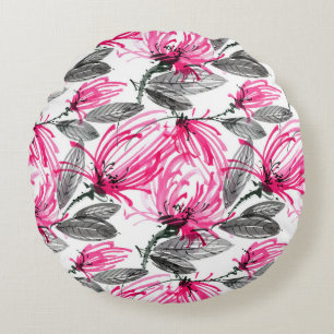 Coussins Ronds Fleur rouge orientale : Motif d'aquarelle.