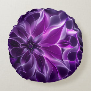 Coussins Ronds Fleur violette profonde fractale hypnotique