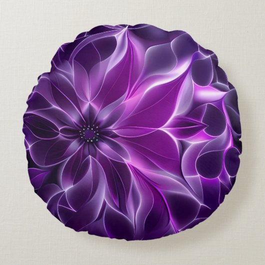 Coussins Ronds Fleur violette profonde fractale hypnotique (Devant)