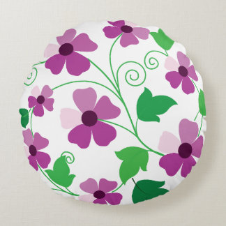 Coussins Ronds Fleur violette vibrante sur Motif botanique