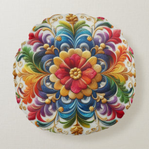 Coussins Ronds Fleurs Arc-en-Ciel Broderie Regardant Floral