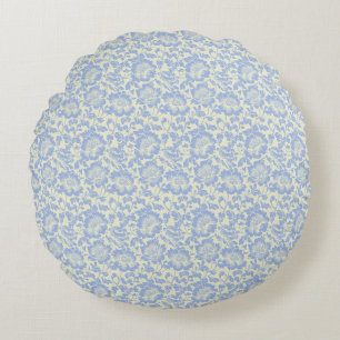 Coussins Ronds Fleurs bleues en poudre sur crème d'ivoire