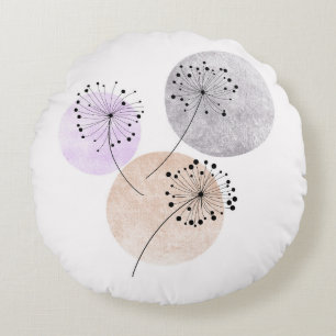 Coussins Ronds Fleurs Boho Zen Dandelion Sur Cercles Bleus Rose