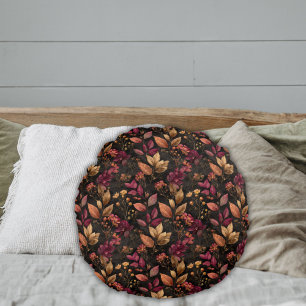 Coussins Ronds Fleurs botaniques aquarelle noir or Bourgogne