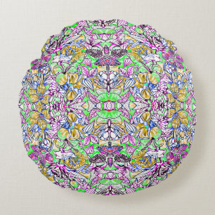 Coussins Ronds Fleurs Botaniques Colorées