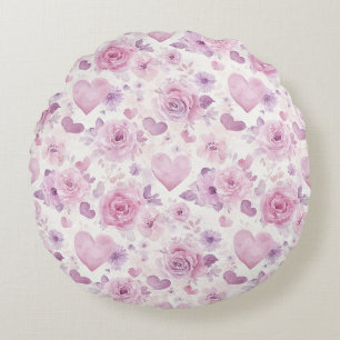 Coussins Ronds Fleurs Cœurs Rose Violet Anniversaire