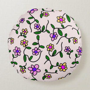 Coussins Ronds Fleurs colorées, Motif Floral, Verdure, Boho