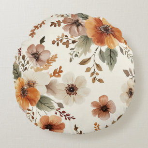 Coussins Ronds Fleurs Crème Orange