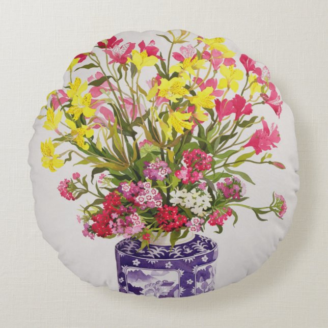 Coussins Ronds Fleurs dans un pot chinois (Devant)