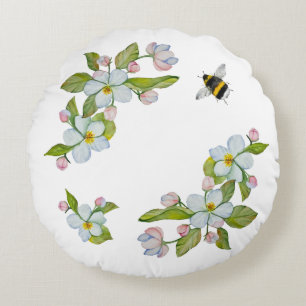 Coussins Ronds Fleurs d'aquarelle des arbres du jardin et des bou