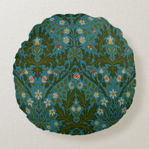 Coussins Ronds Fleurs d'Automne Vintage Bleu Vert William Morris