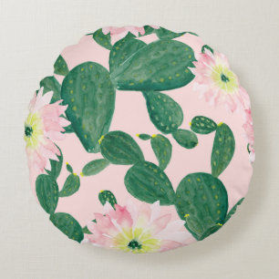 Coussins Ronds Fleurs de cactus : peinture aquarelle