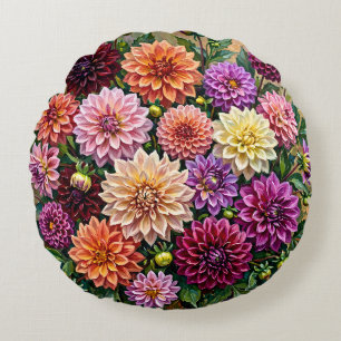 Coussins Ronds Fleurs de dahlia colorées