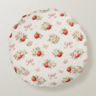 Coussins Ronds Fleurs de fraise vintage sans couture cottagecore