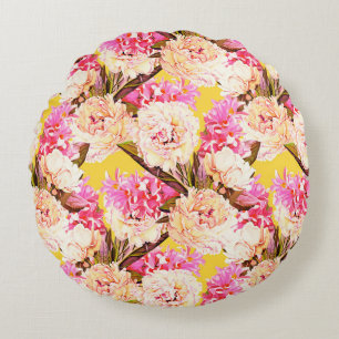 Coussins Ronds Fleurs de jacinthe et de pivoine, motif sans soudu