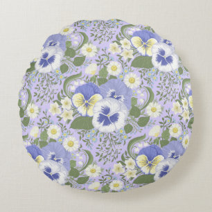 Coussins Ronds Fleurs de jardin printanier sur lavande
